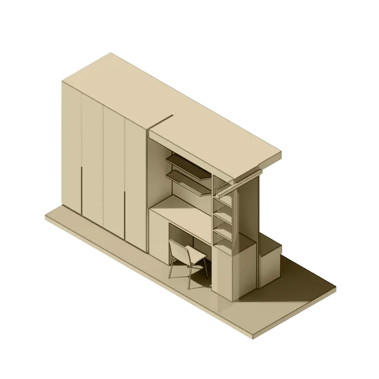 Fitted workstation with integrated desk and storage