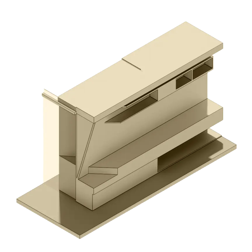 Rear view of a fitted furniture workstation