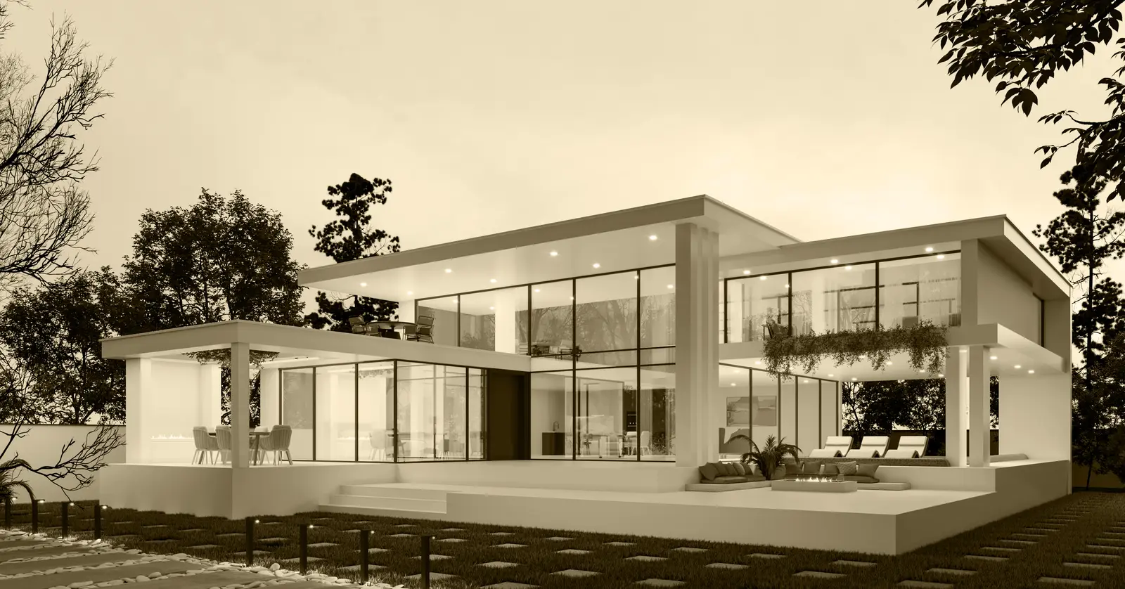 Villa façade visualisation as the light changes